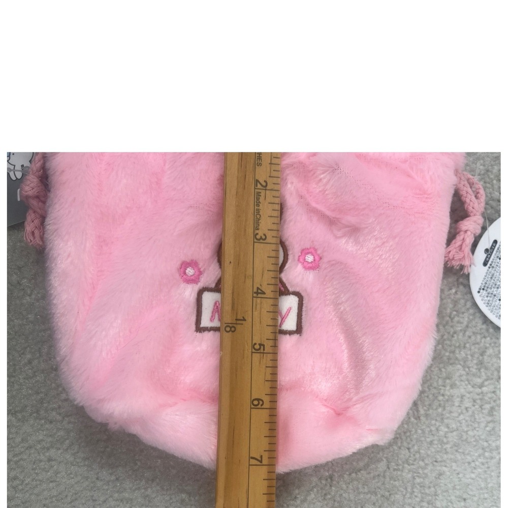 Miffy Boa Pouch Pink Faux Fur Plush Drawstring Bag Embroidered Inner Pockets NWT - Picture 9 of 11